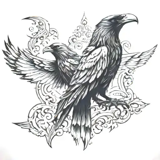 odins ravens disappearing tattoo design idea