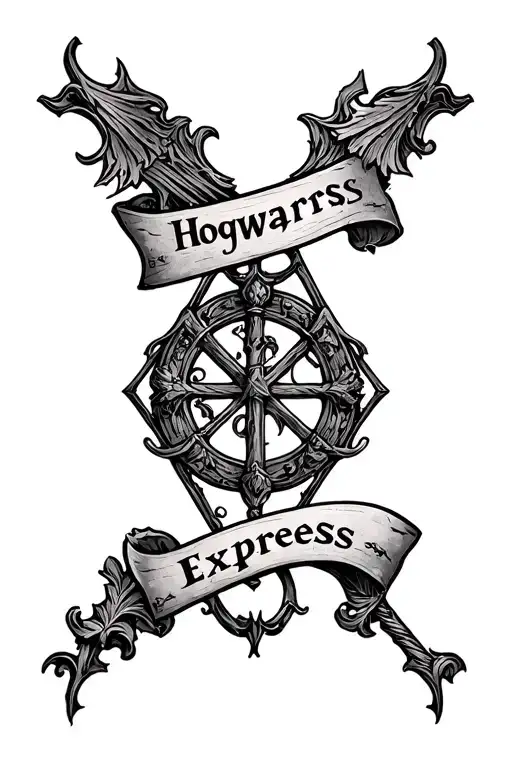Hogwarts express, privet drive sign, deathly halllows symbol, elder wand tattoo design idea