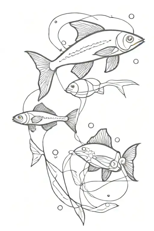 fine line fish stream tattoo design idea