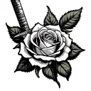 "Classic tattoo design of a rose pierced by a dagger, American traditional old school style, bold black outlines, simpli tattoo design idea