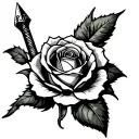 "Classic tattoo design of a rose pierced by a dagger, American traditional old school style, bold black outlines, simpli tattoo design idea