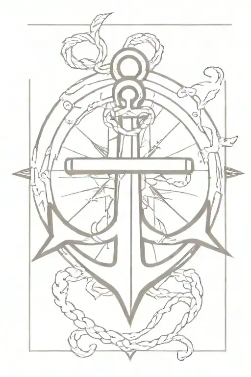 Lighthous anchor steeringwheel kompas dengan peta tattoo design idea