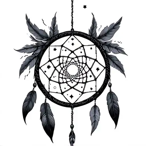 dream catcher with Gemini and Virgo constellation tattoo design idea