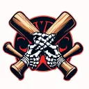 two skeleton hands holding crossed wooden baseball bats tattoo design idea