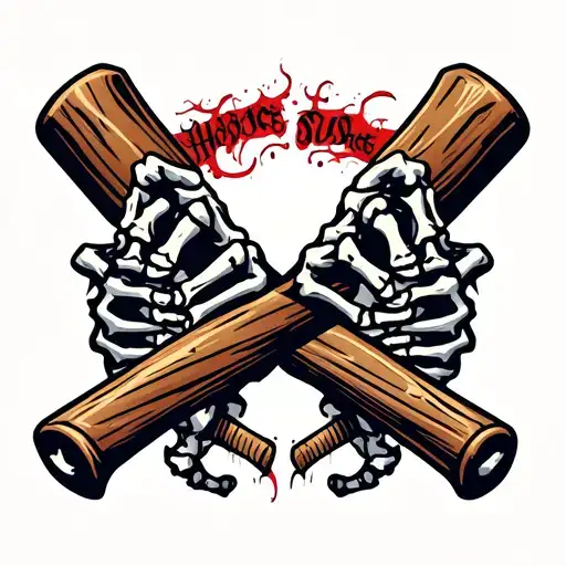two skeleton hands holding crossed wooden baseball bats tattoo design idea