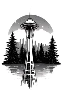 Seattle Washington evergreen trees and space needle tattoo design idea