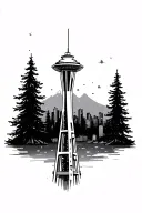 Seattle Washington evergreen trees and space needle tattoo design idea
