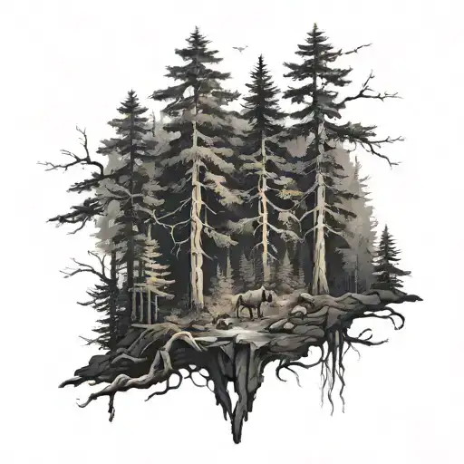 dark forest scene tattoo design idea