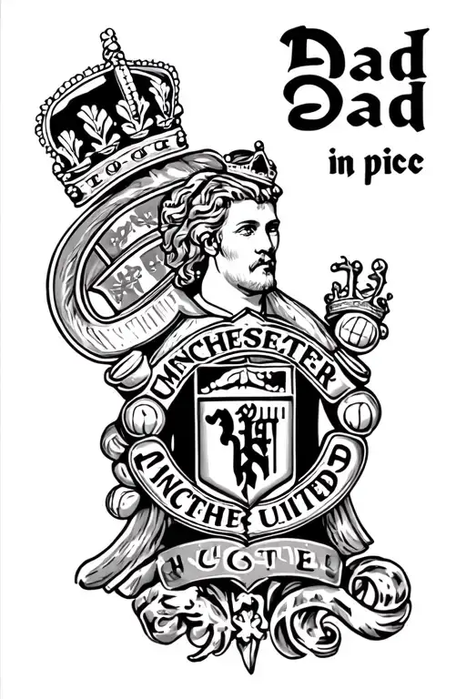 rest in piece Dad with manchester united logo and king richard the 3rd tattoo design idea