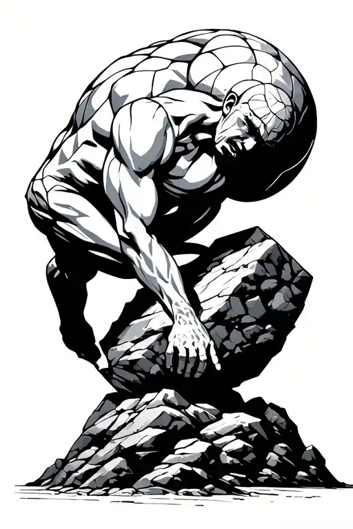 sisyphus pushing a rock tattoo design idea