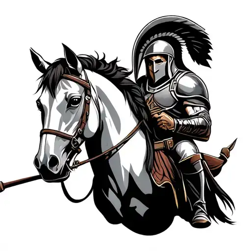 spartan on a war horse tattoo design idea