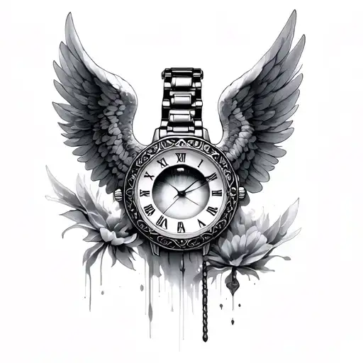 Angel San Miguel with an eye -shaped watch tattoo design idea