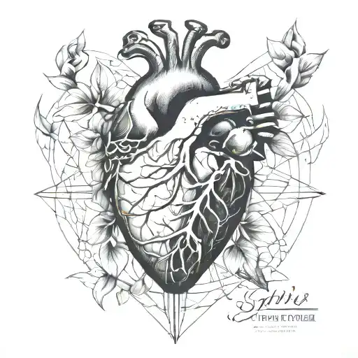 anatomically correct heart with "memento mori" written on the upper side and "memento vivere" on the lower one tattoo design idea