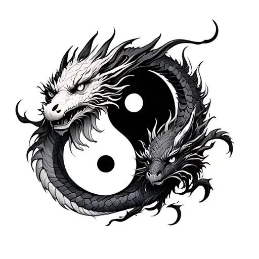 yin yang with two head dragon tattoo design idea