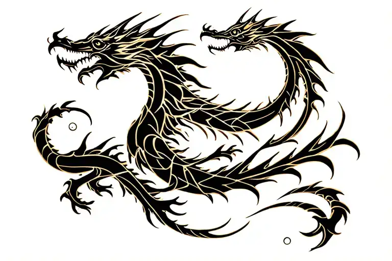gold fince/black dragon made of smoke tattoo design idea