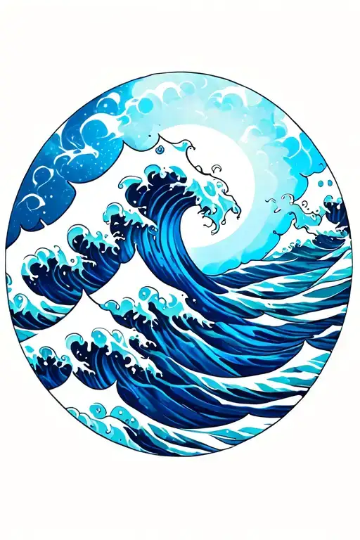 wave pattern psychedelic blue cosmic pattern ocean tattoo design idea