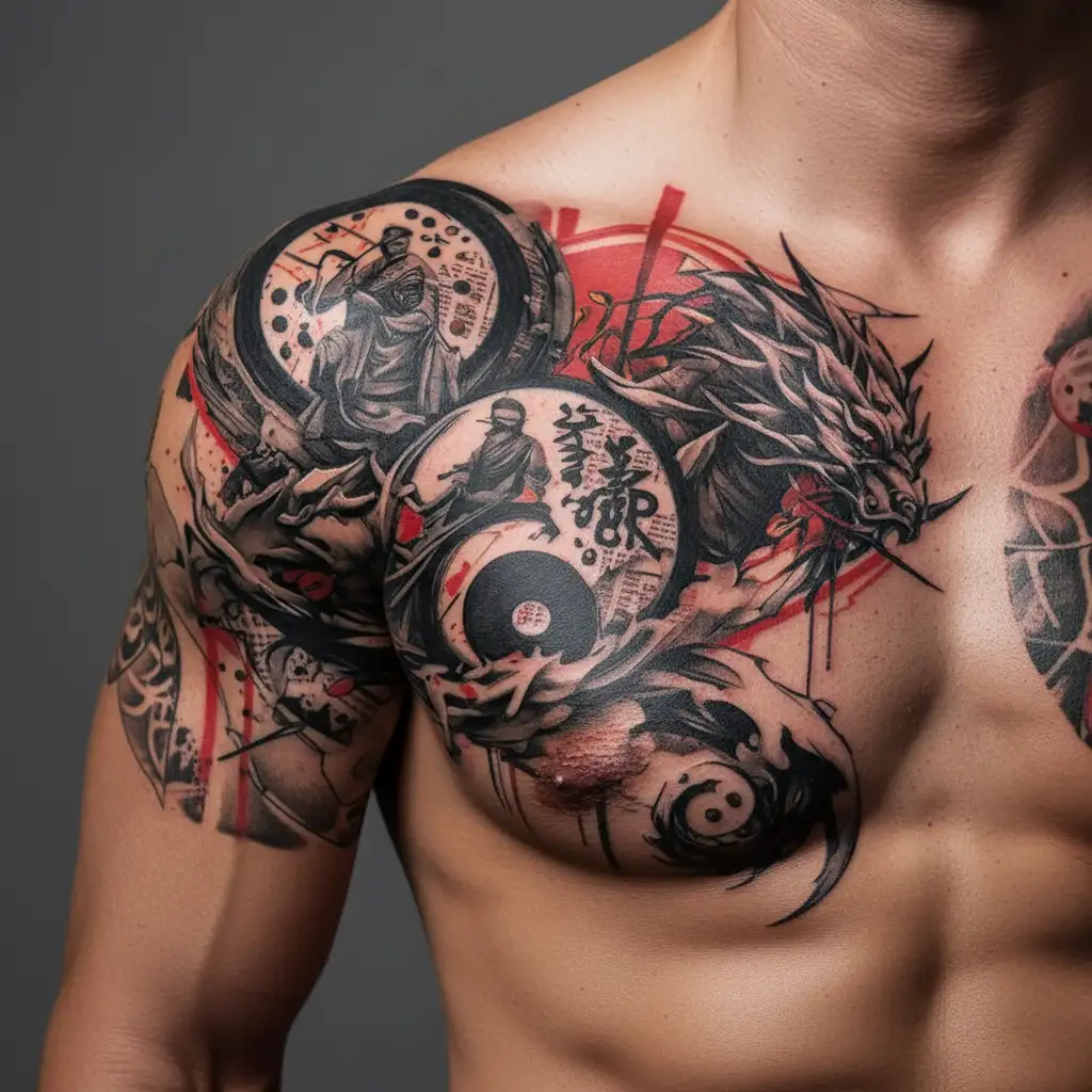 samurai yin yang tattoo design idea