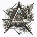 triangle symbol, compass, anchor, date of birth 10.08.2018 and 05.07.2020 tattoo design idea