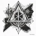 triangle symbol, compass, anchor, date of birth 10.08.2018 and 05.07.2020 tattoo design idea
