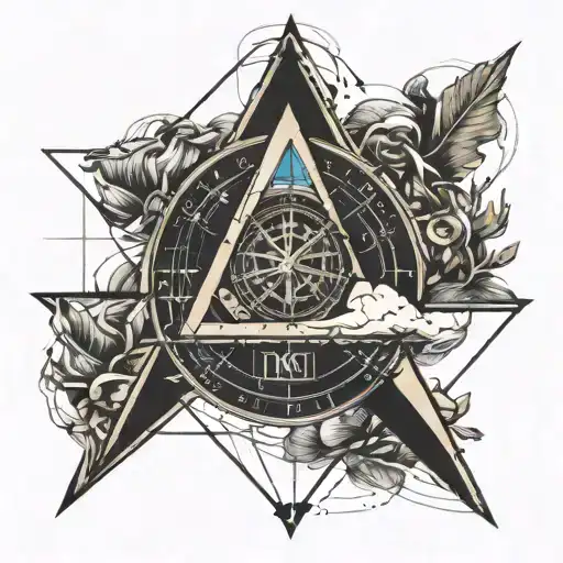 triangle symbol, compass, anchor, date of birth 10.08.2018 and 05.07.2020 tattoo design idea