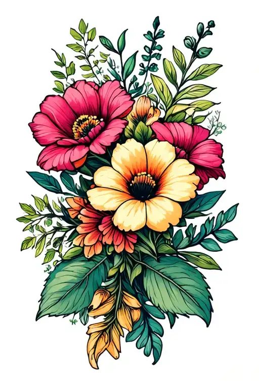 fllowers and herbs intertwined tattoo design idea