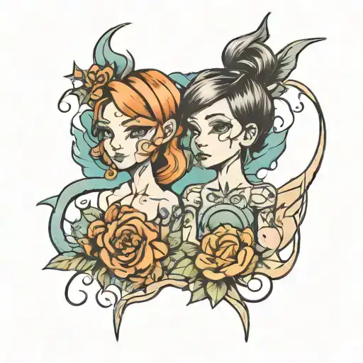 2 daughters tattoo design idea