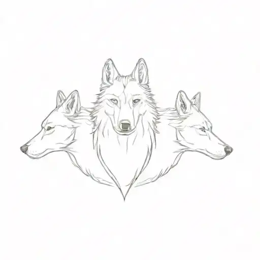three wolf heads on a white background tattoo design idea
