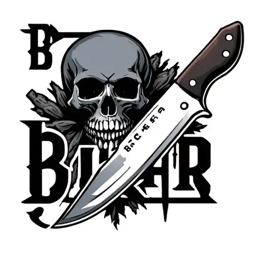 "BUTCHER " butcher knife and skulls tattoo design idea