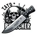 "BUTCHER " butcher knife and skulls tattoo design idea