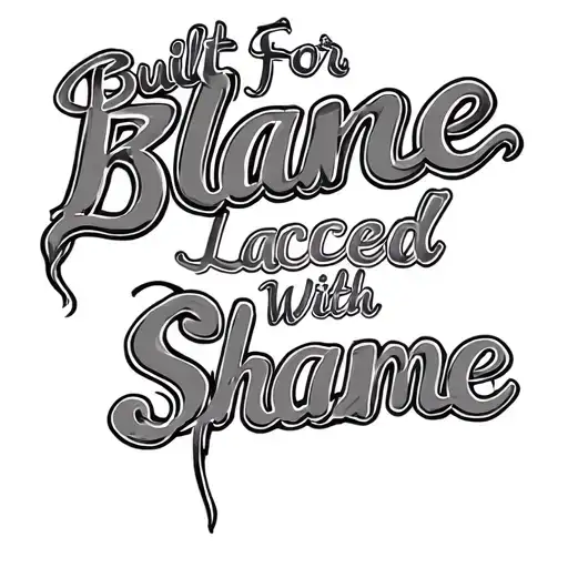 Built For Blame, Laced With Shame in cursive font tattoo design idea