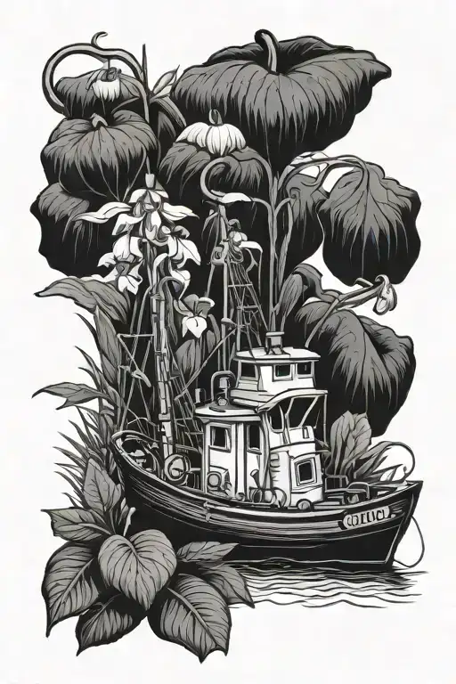 Newfoundland Canada, fishing boats, pitcher plant, fiddle mis9c tattoo design idea