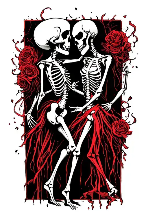 undying love with soulmate skeletons dancing tattoo design idea