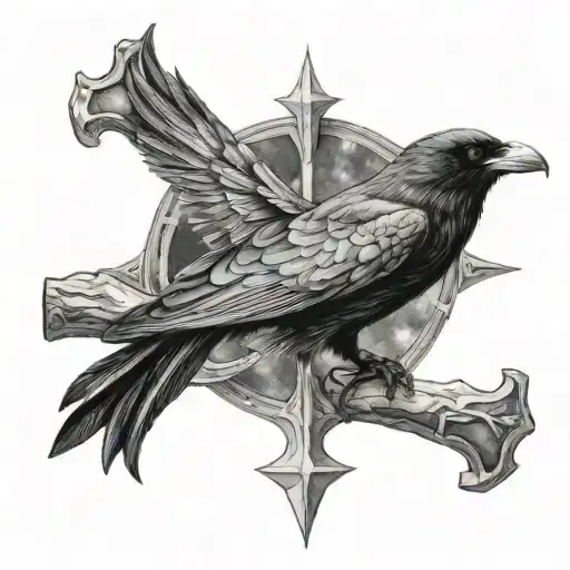 lunar raven cross tattoo design idea