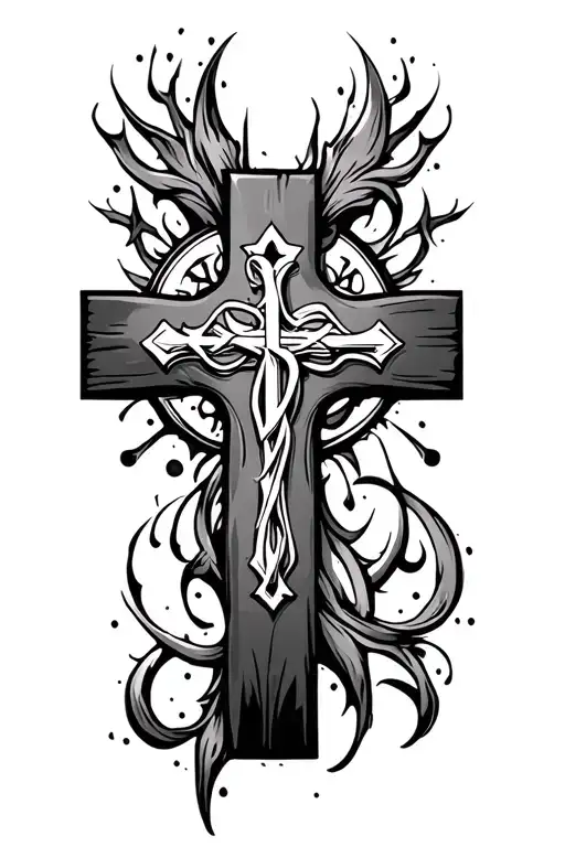 cross and religious symbols tattoo design idea