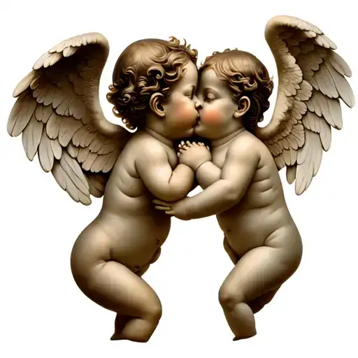 two Baby angels kissing each other tattoo design idea