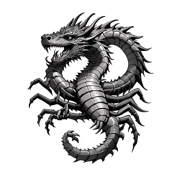 wood dragon with a scorpion intertwined tattoo design idea