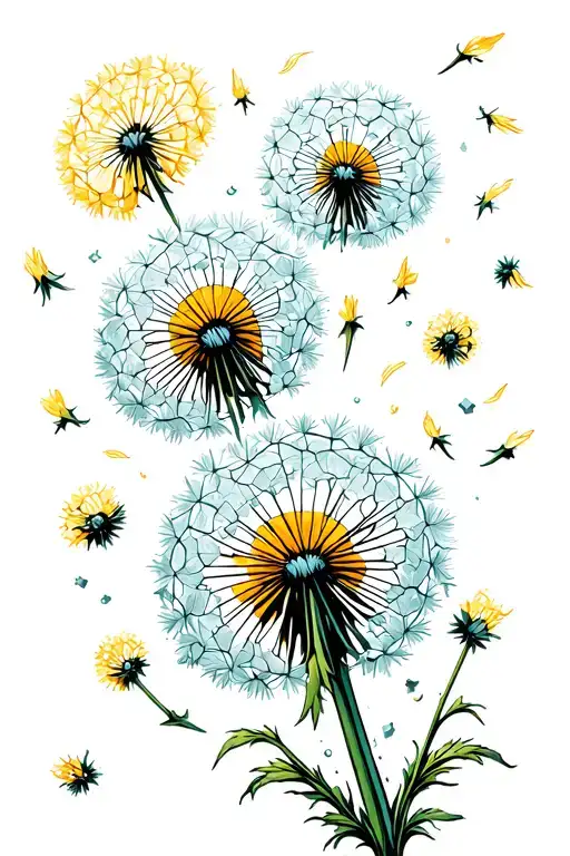dandelion puzzle seed pieces flying away tattoo design idea