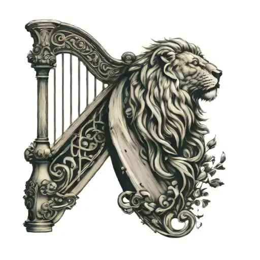 Irish harp with lion tattoo design idea