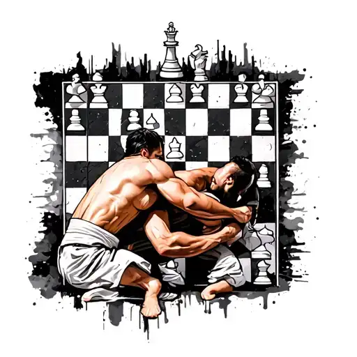 Brazilian jujitsu submission, Chess game and and Chess board background tattoo design idea