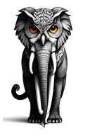 owl and elephant sitting tattoo design idea