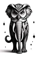 owl and elephant sitting tattoo design idea