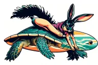 rabbit surfer girl on turtle tattoo design idea