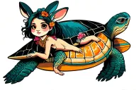 rabbit surfer girl on turtle tattoo design idea
