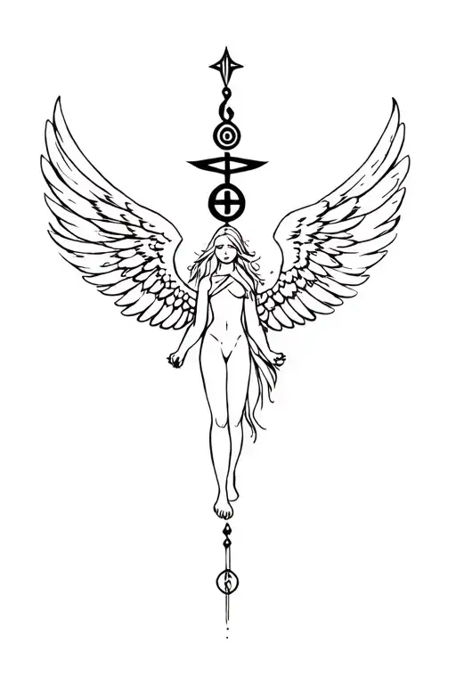 greak mythology and fallen angel and medicine tattoo design idea