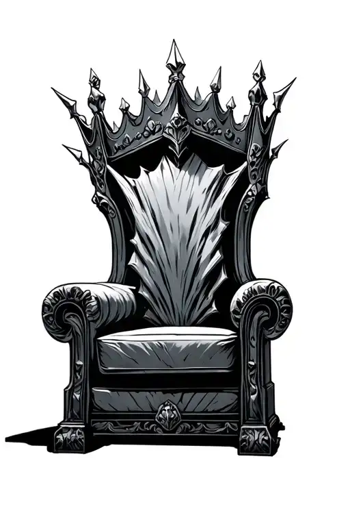 Tall Throne with a huge tilted crown around it luminous points tattoo design idea
