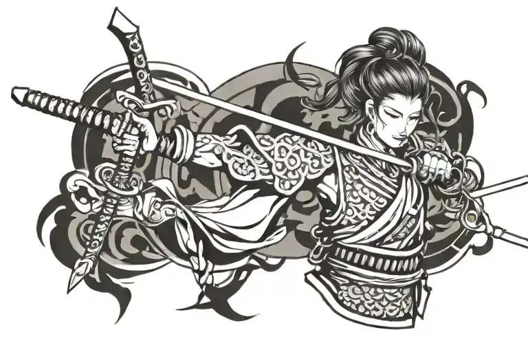 samurai girl looking tattoo design idea