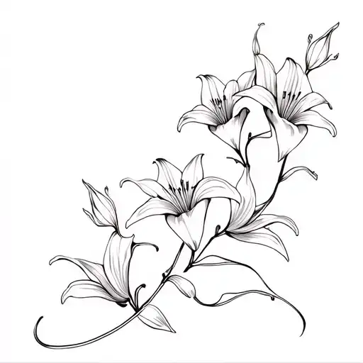 several lily flowers long vine wrapping tattoo design idea