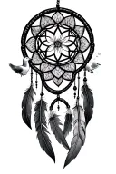 dream catcher with feathers, lotus flower, flower of life, and a dove tattoo design idea