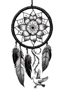 dream catcher with feathers, lotus flower, flower of life, and a dove tattoo design idea
