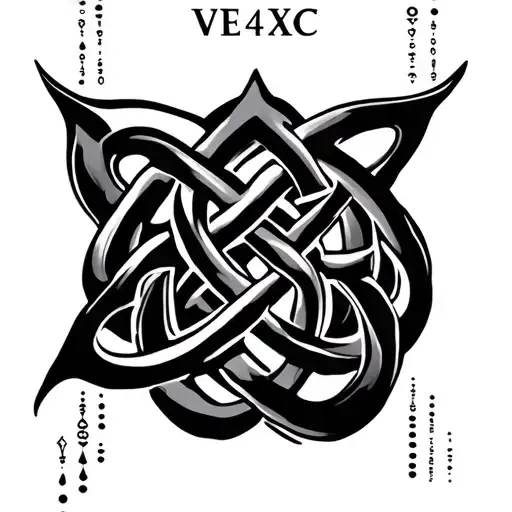 Dara Celtic Knot with "VE4XC" in morse code flowing tattoo design idea